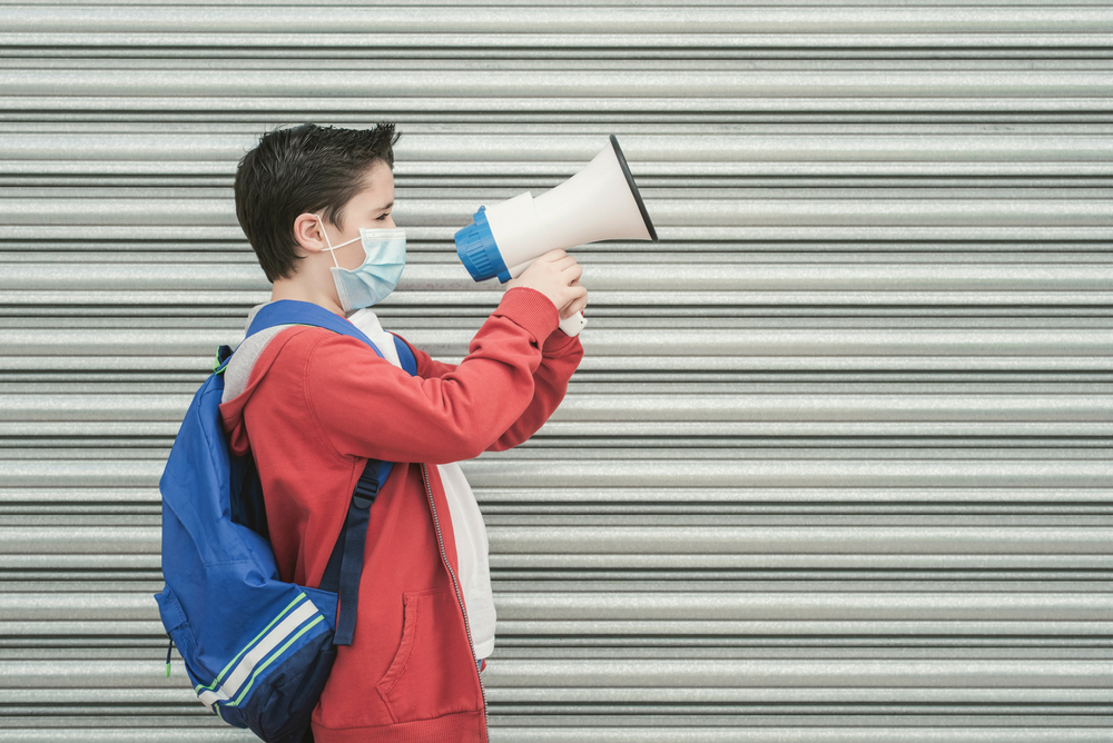 Middle school student with megaphone