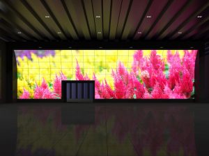 Large video wall with flowers on it
