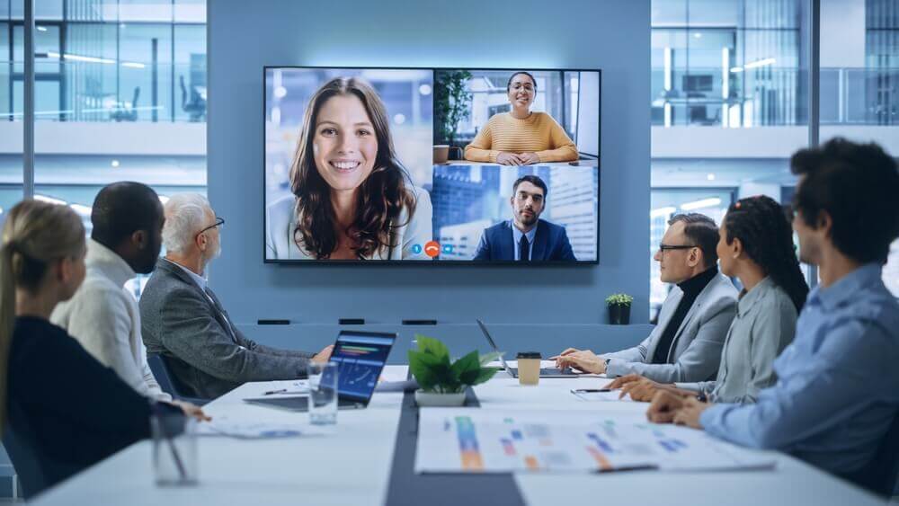 Employees meeting in an executive conference room