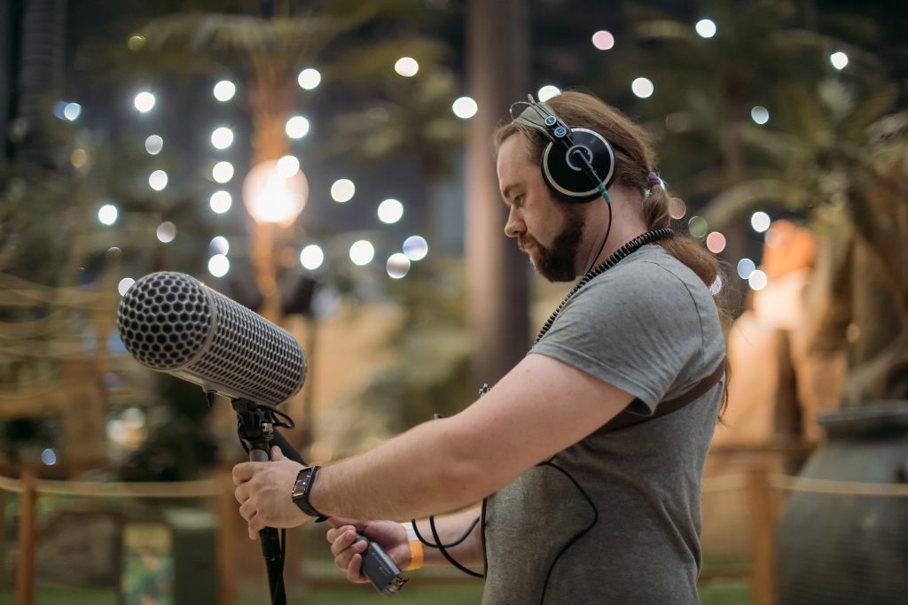 Sound engineer with a microphone